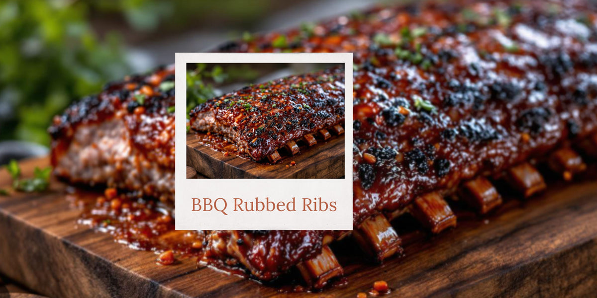 Tender pork ribs coated with Su Yum Sweet & Spicy BBQ Rub, grilled to a caramelized, smoky crust with juicy, flavorful meat inside.